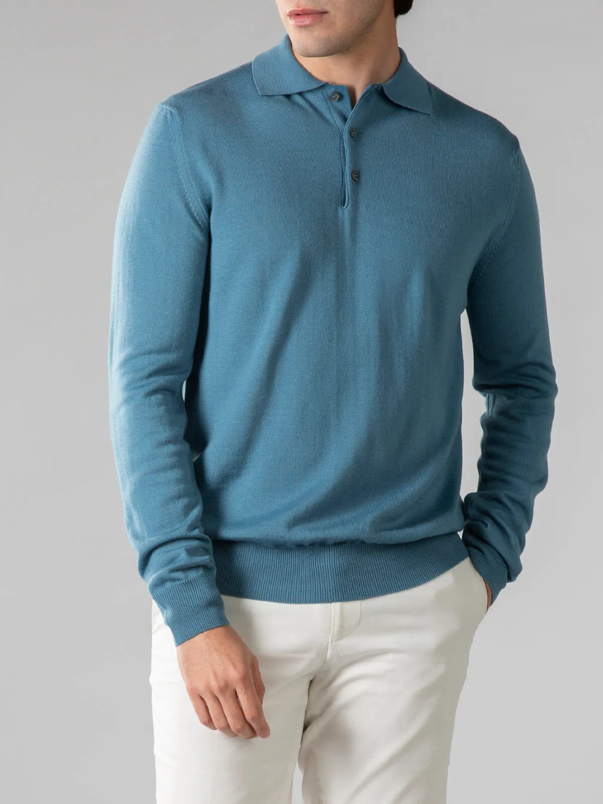 Extrafine Merino Polo Sapphire Blue