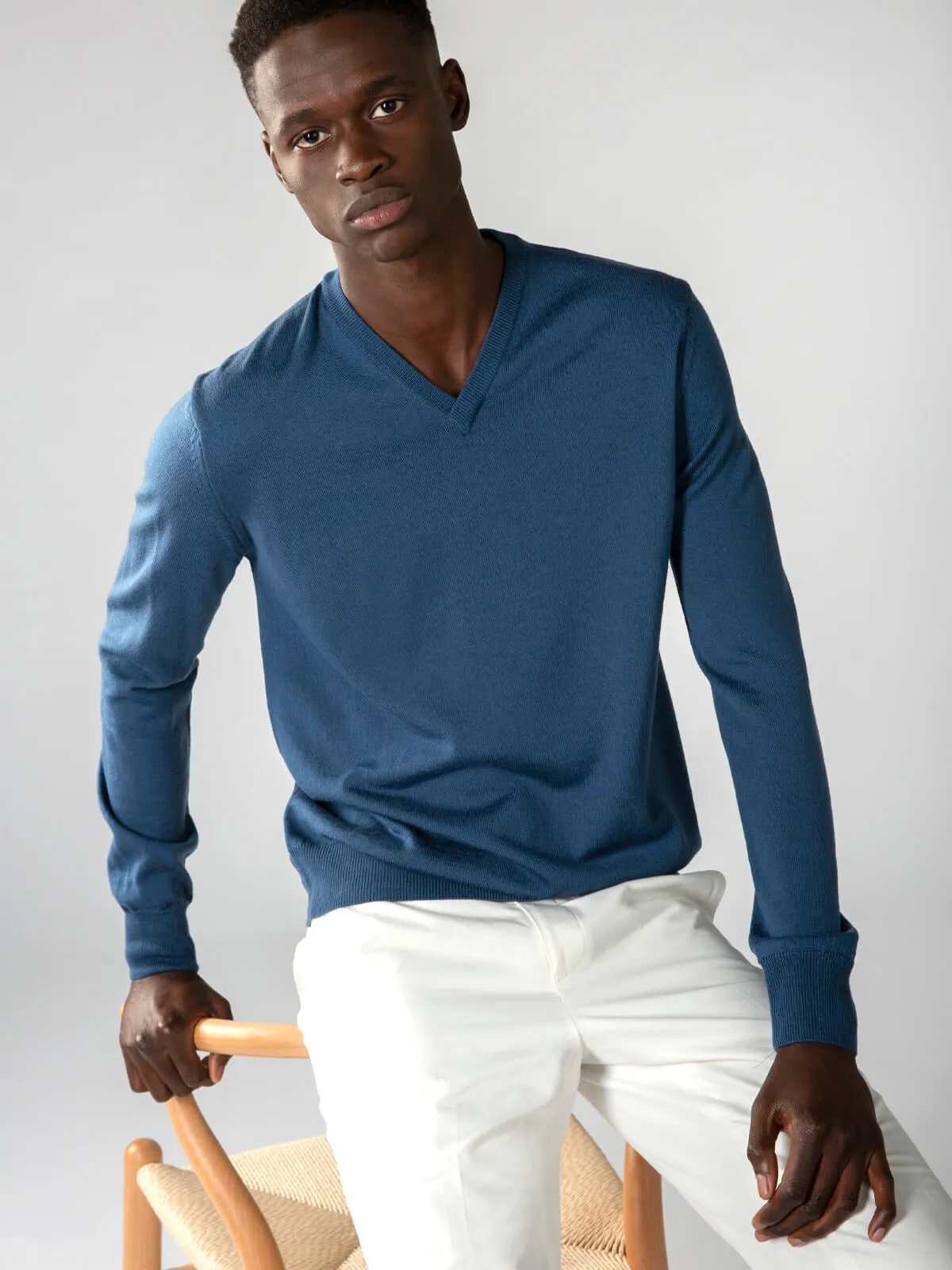 Petrol V-Neck Extrafine Merino Sweater