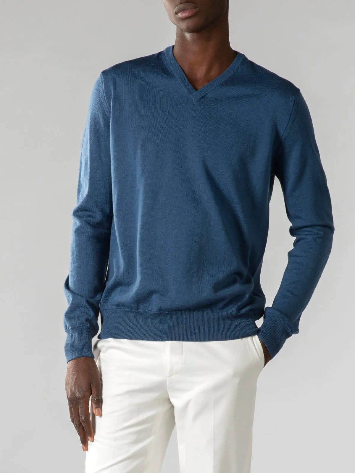 Petrol V-Neck Extrafine Merino Sweater