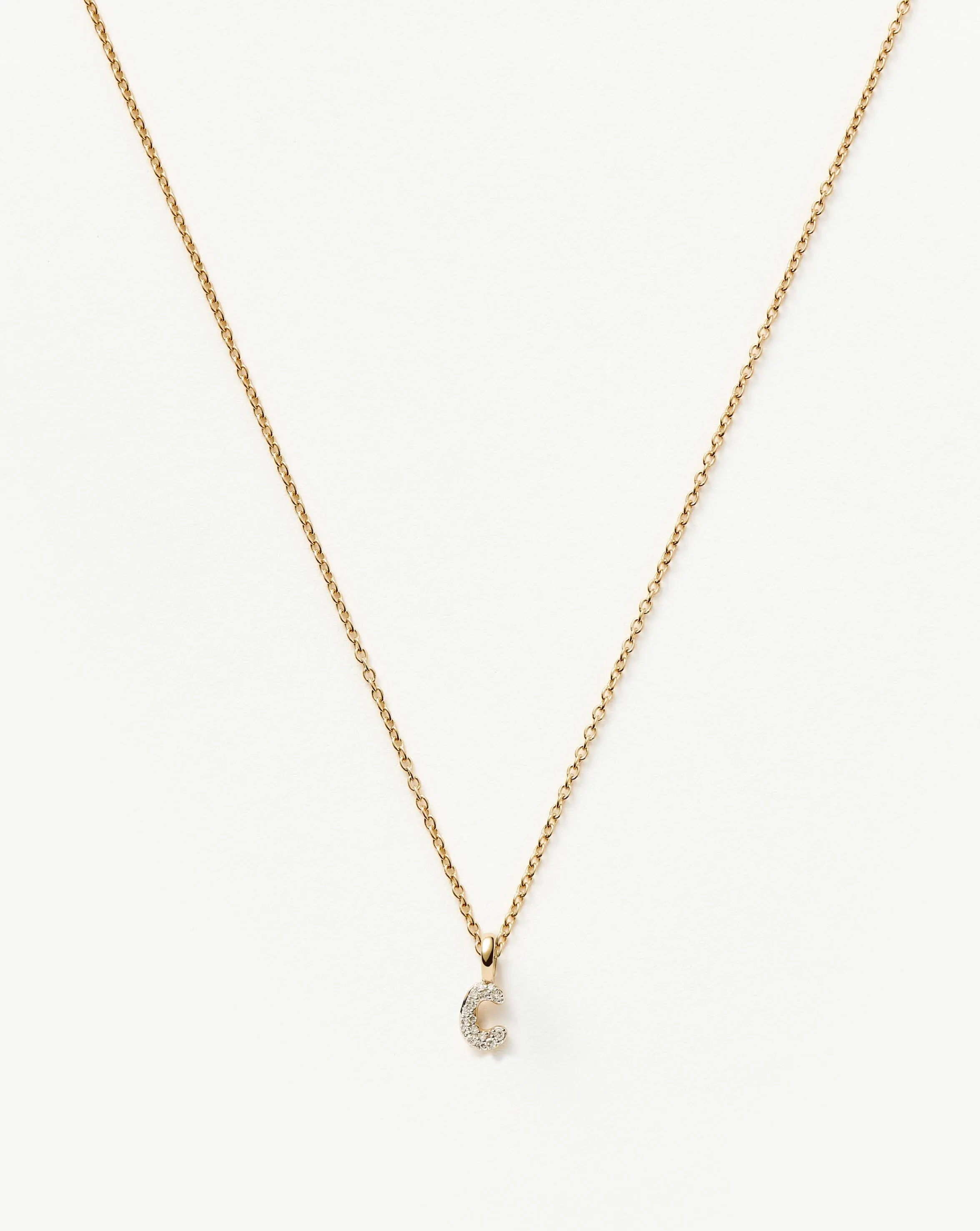 Fine Diamond Initial Mini Pendant Necklace - C | 14k Solid Yellow Gold Plated/Diamond