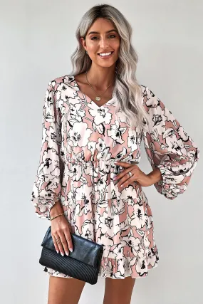 Floral Lantern Sleeves Tunic Dress