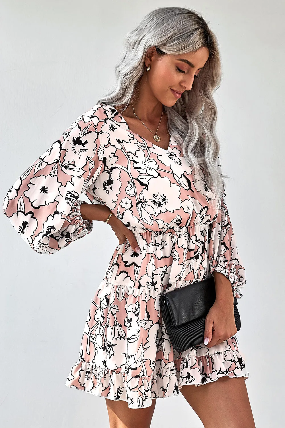 Floral Lantern Sleeves Tunic Dress