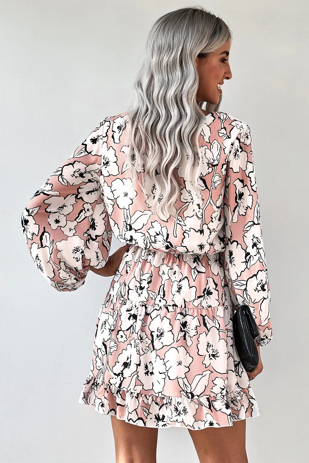 Floral Lantern Sleeves Tunic Dress