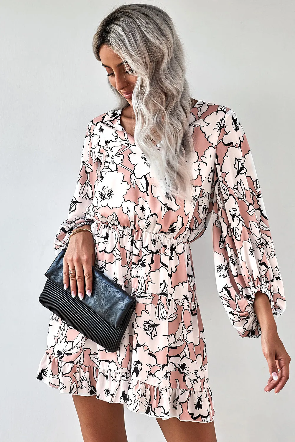 Floral Lantern Sleeves Tunic Dress