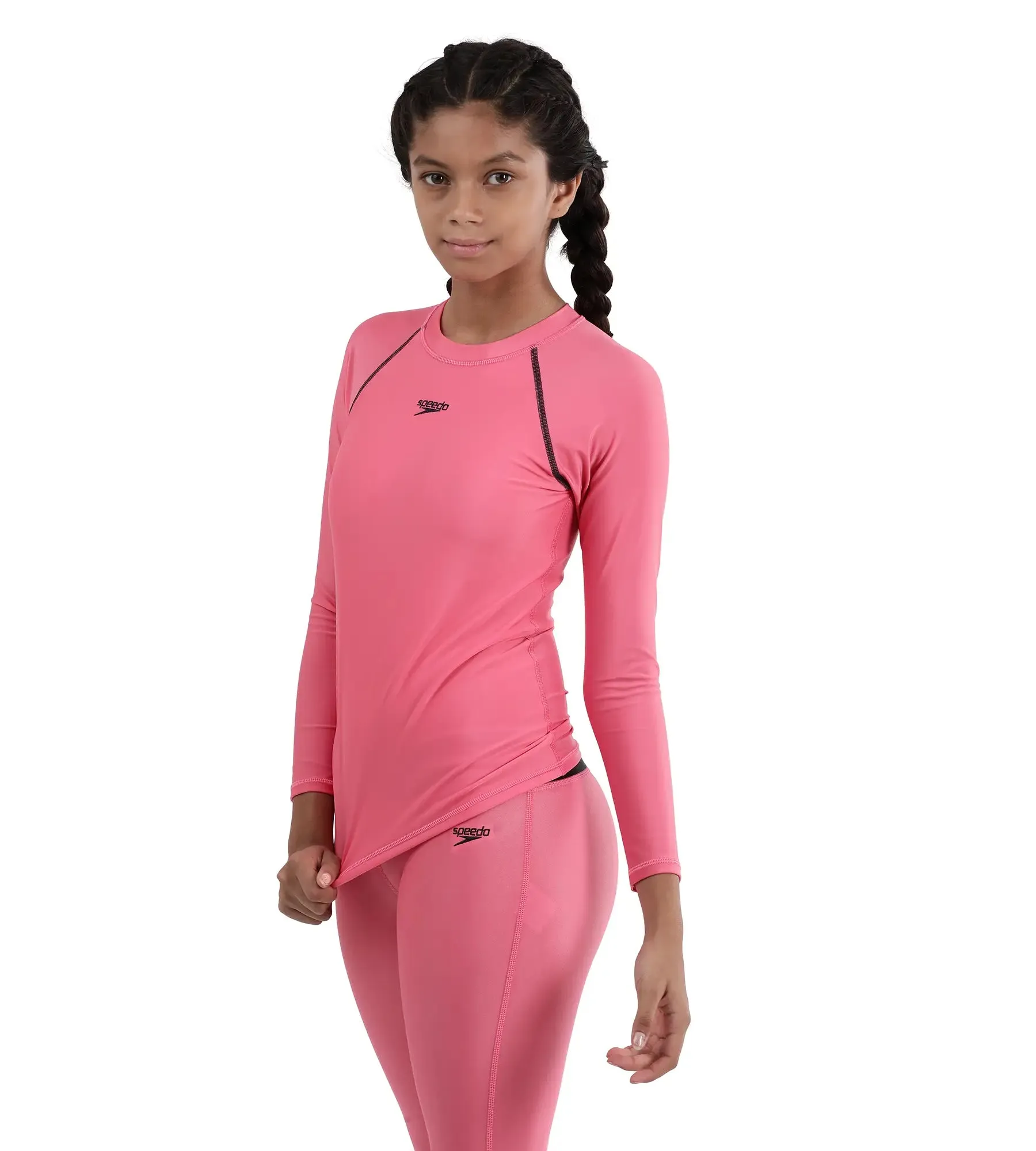 Girl's Solid Long sleeve Suntop - Fandango Pink  &  True Navy