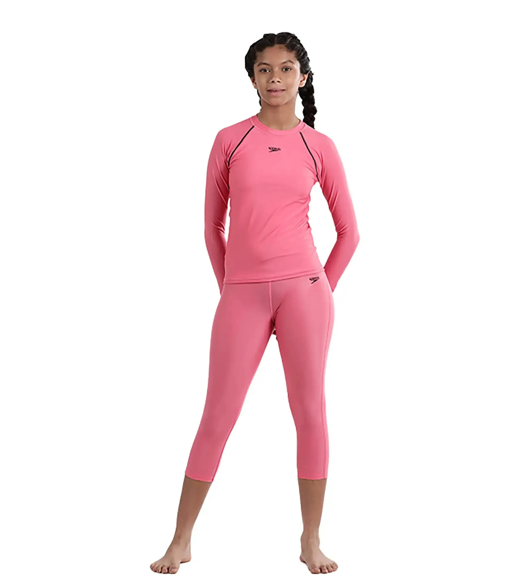 Girl's Solid Long sleeve Suntop - Fandango Pink  &  True Navy