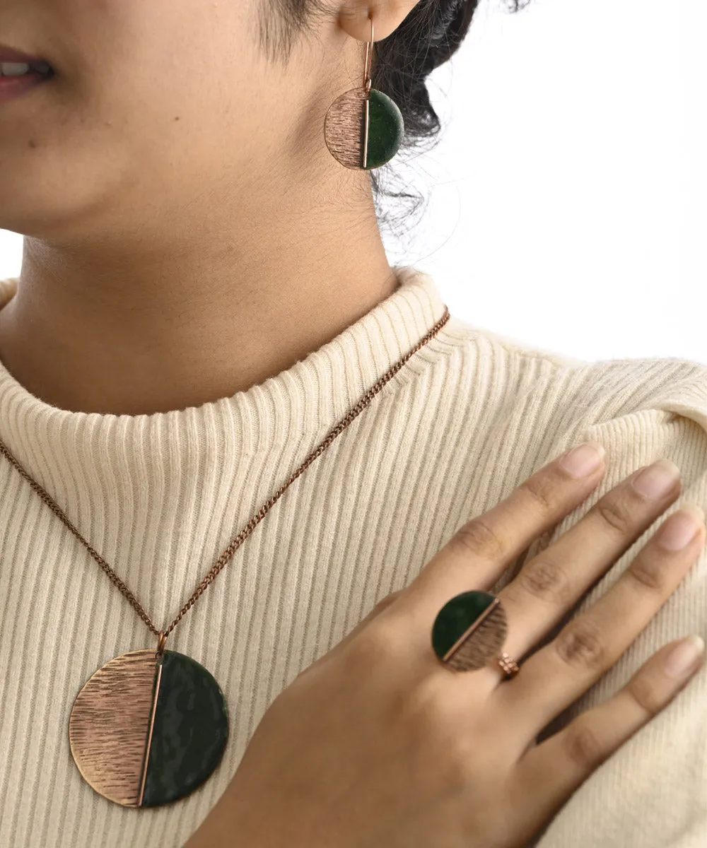 Green handcrafted copper enamel jewellery set