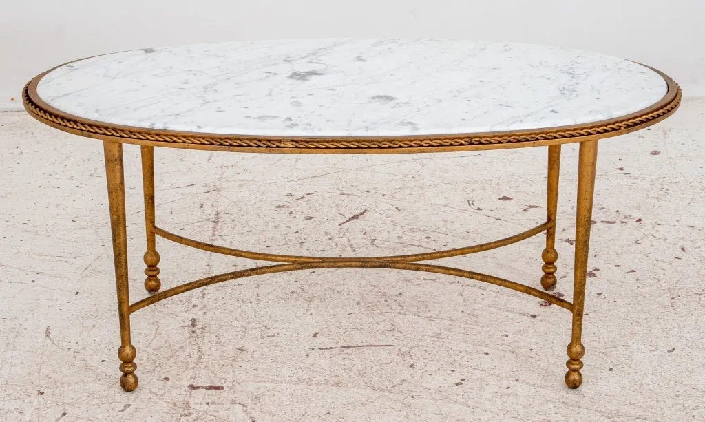 Jansen Style Oval Marble And Giltwood Low Table