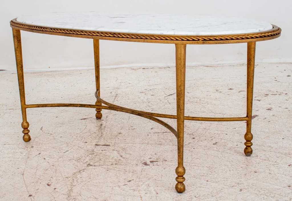 Jansen Style Oval Marble And Giltwood Low Table