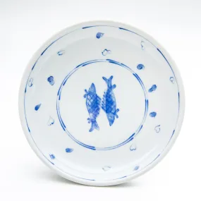 Beautiful Japanese Ceramic Porcelain Plate Featuring Two Fish