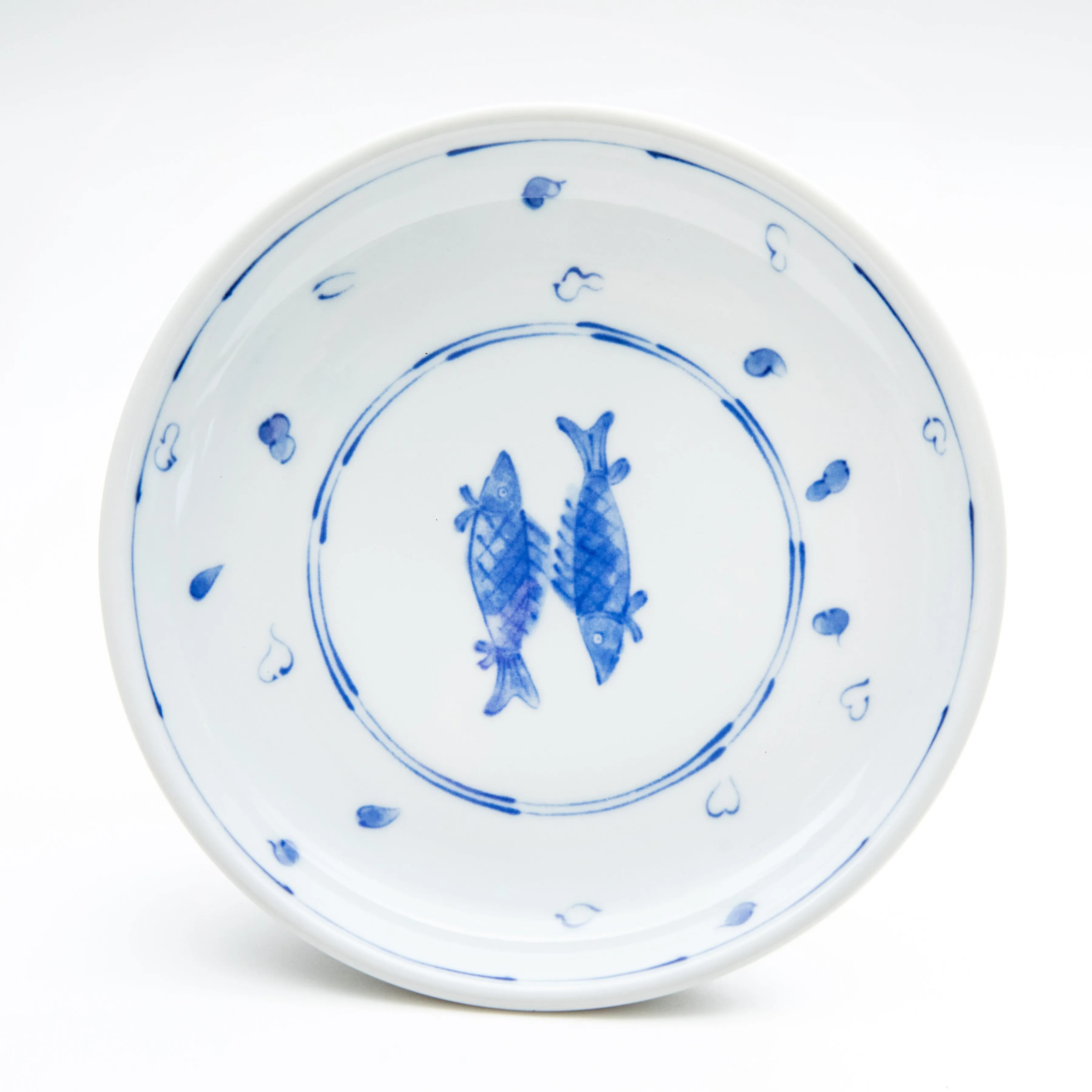 Beautiful Japanese Ceramic Porcelain Plate Featuring Two Fish