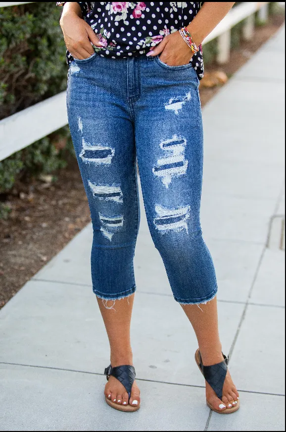 #K552 Feeling Myself In Contrast Patch Judy Blue Skinny Capri