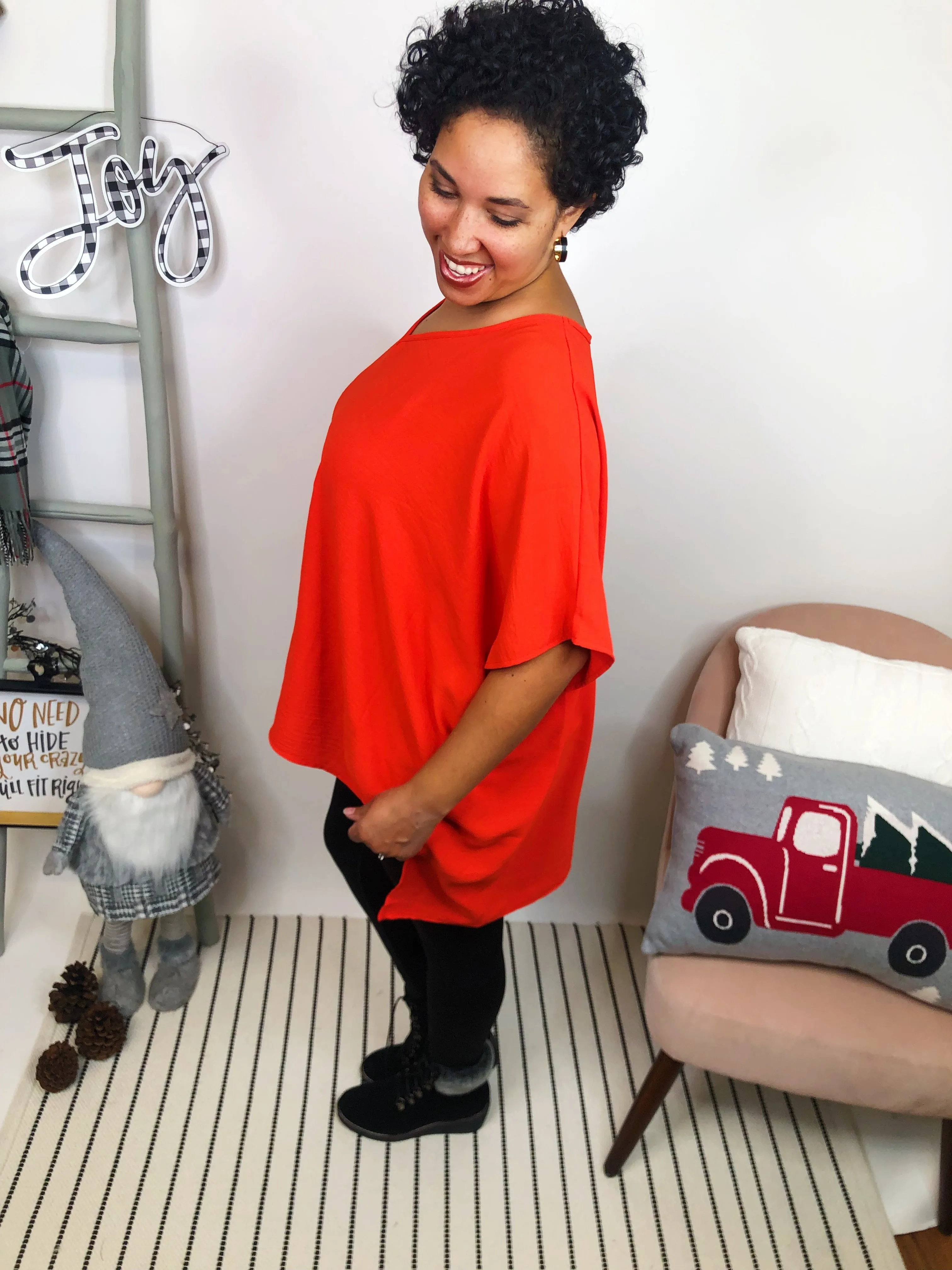 #L241 Spicy Sophistication Poncho Top (Hot Coral)