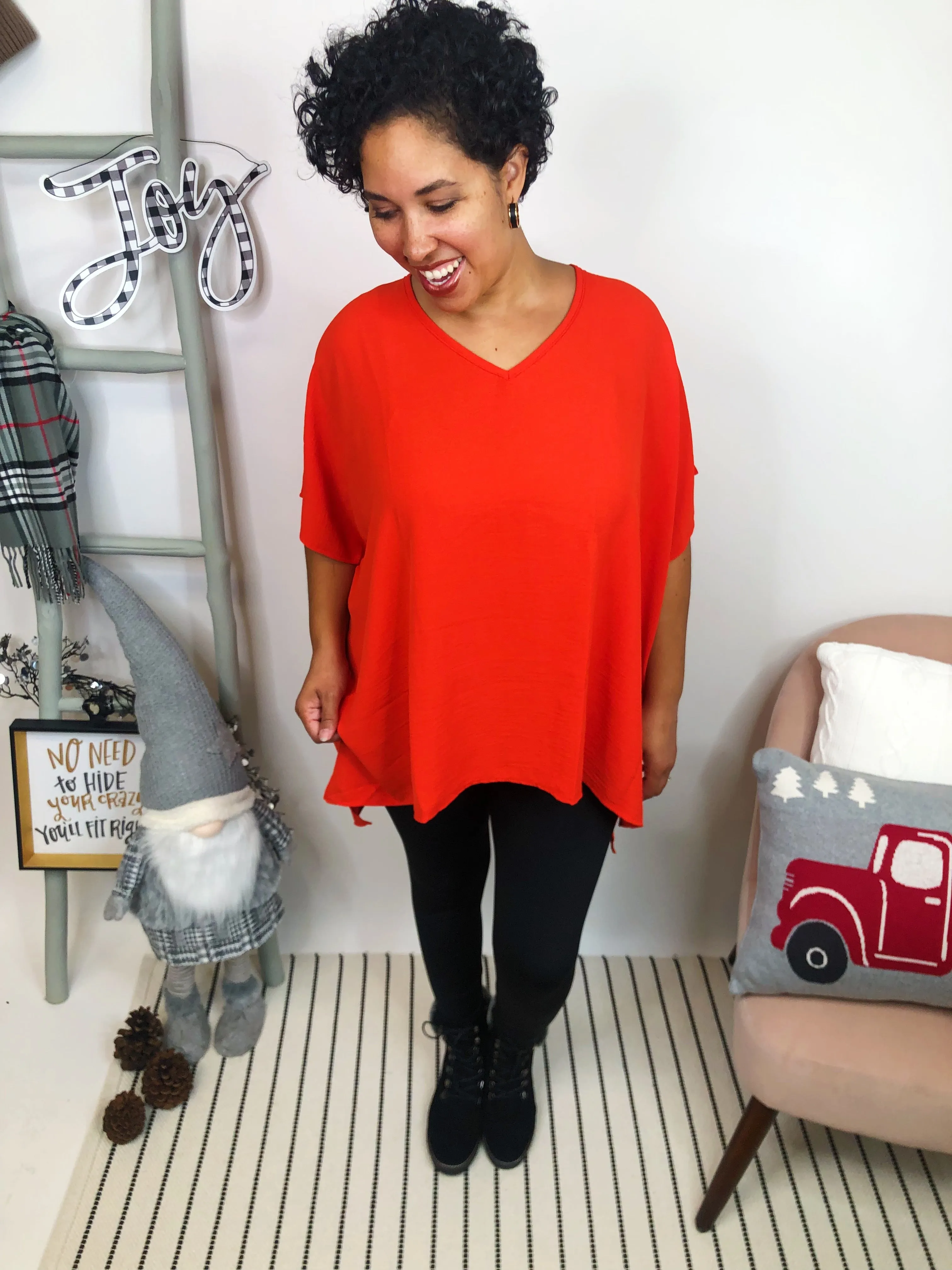 #L241 Spicy Sophistication Poncho Top (Hot Coral)