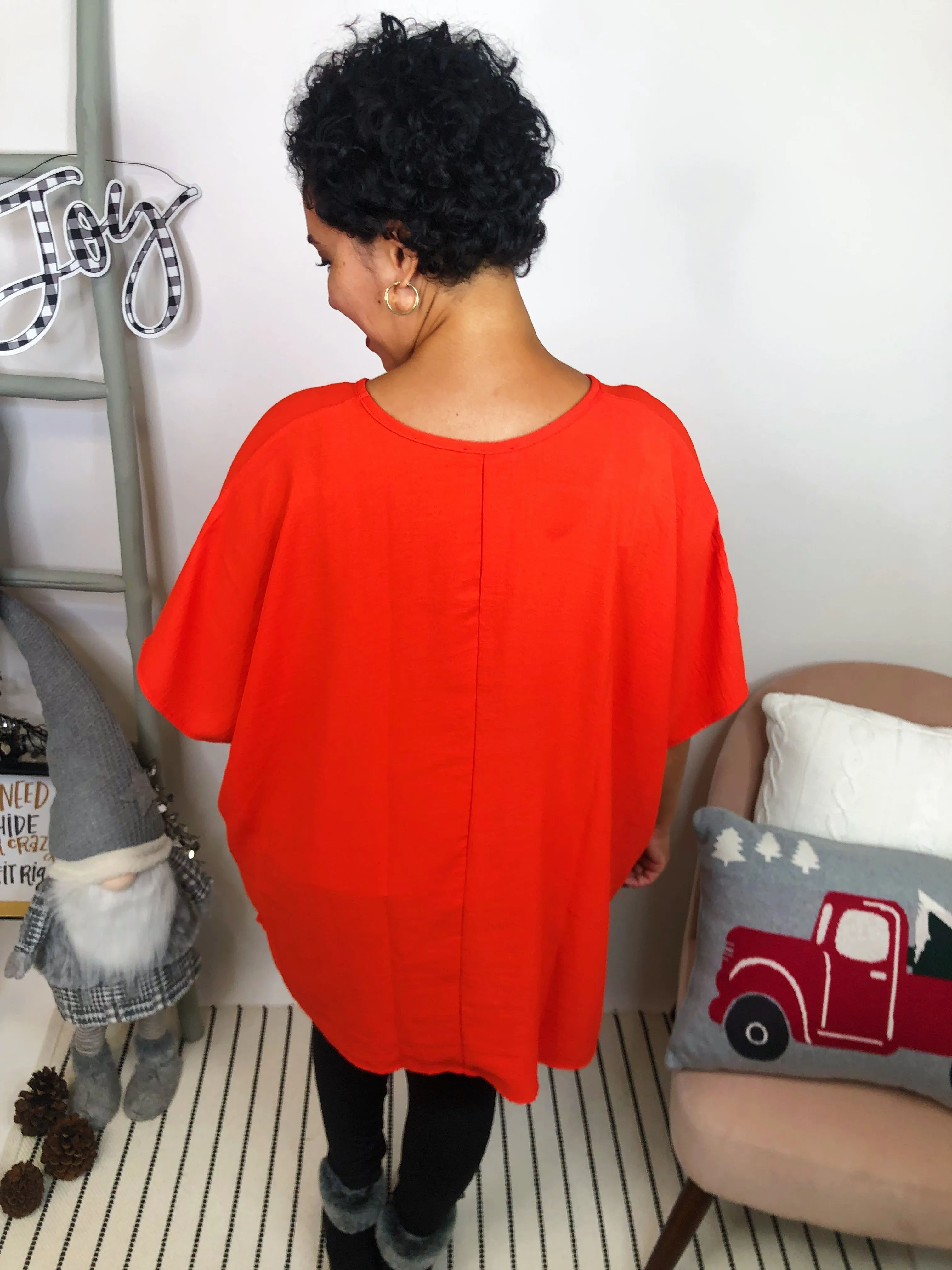 #L241 Spicy Sophistication Poncho Top (Hot Coral)