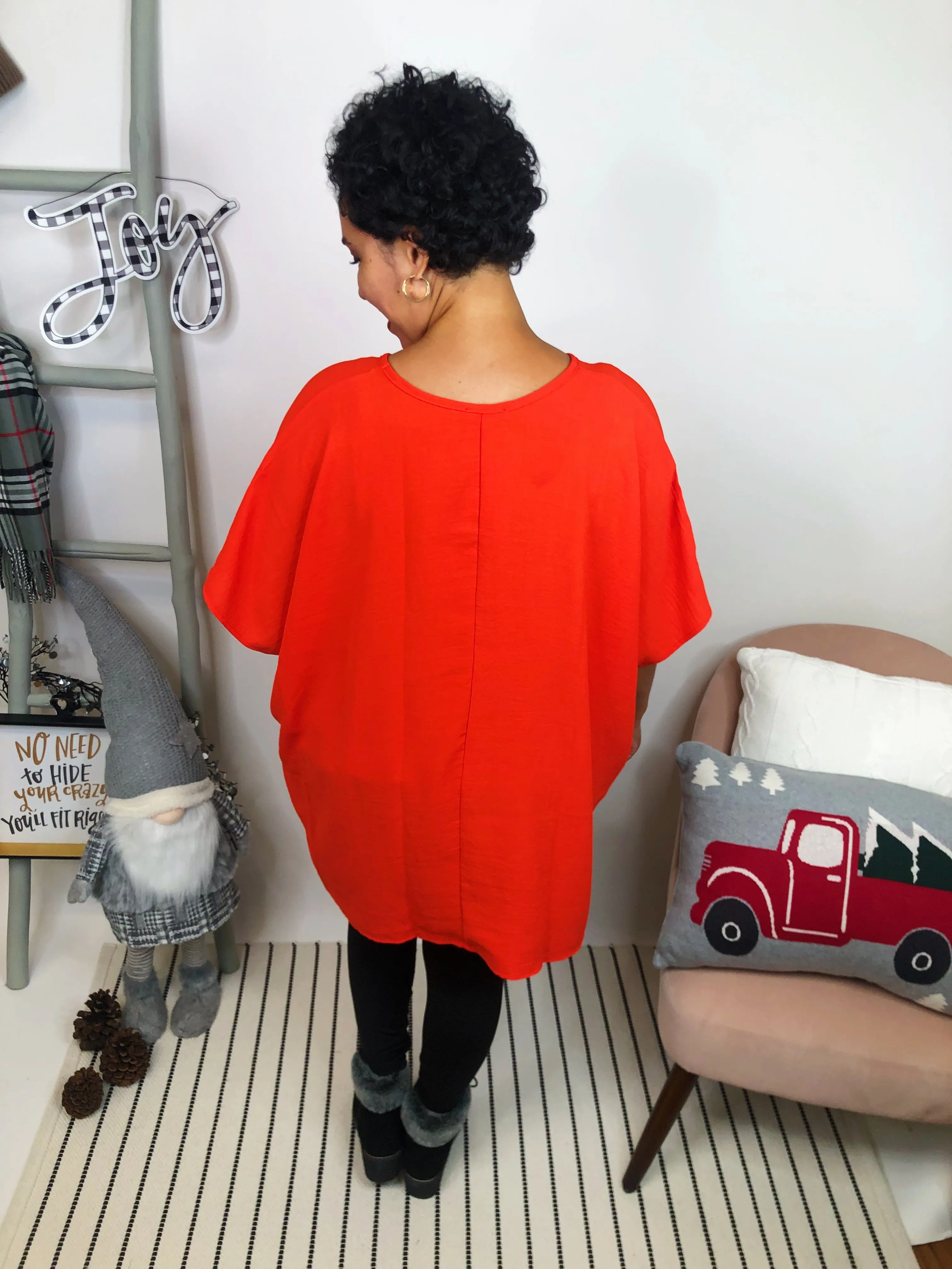 #L241 Spicy Sophistication Poncho Top (Hot Coral)