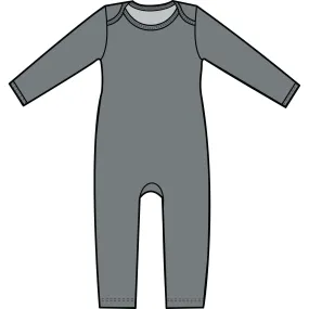 Light Gray Brushed Cotton Modal Knit Infant Long Sleeved Baby Romper | MoonEaze™