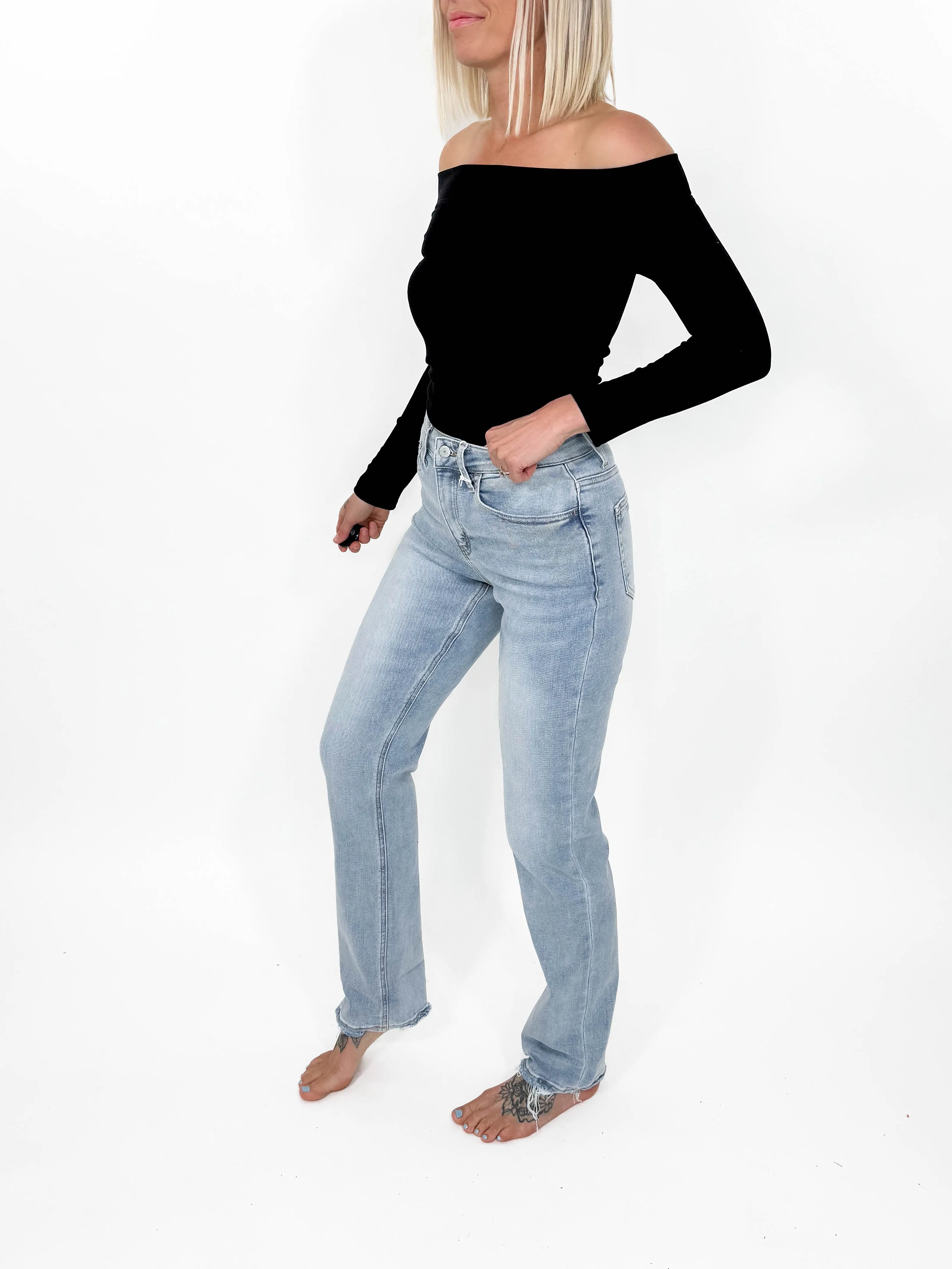 LOVERVET Alyssa 90's Vintage Super High Rise Slim Straight Jeans- LIGHT