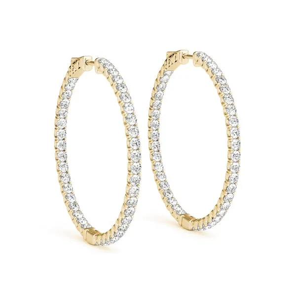 LUNAR 4 Carat Diamond Hoop Earrings 2 Inch in 14K Yellow Gold 10 pt G Color SI1 Clarity 50mm Eternity Inside out Hinged Back BY MIKE NEKTA