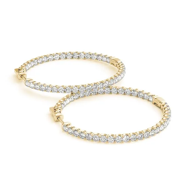 LUNAR 4 Carat Diamond Hoop Earrings 2 Inch in 14K Yellow Gold 10 pt G Color SI1 Clarity 50mm Eternity Inside out Hinged Back BY MIKE NEKTA