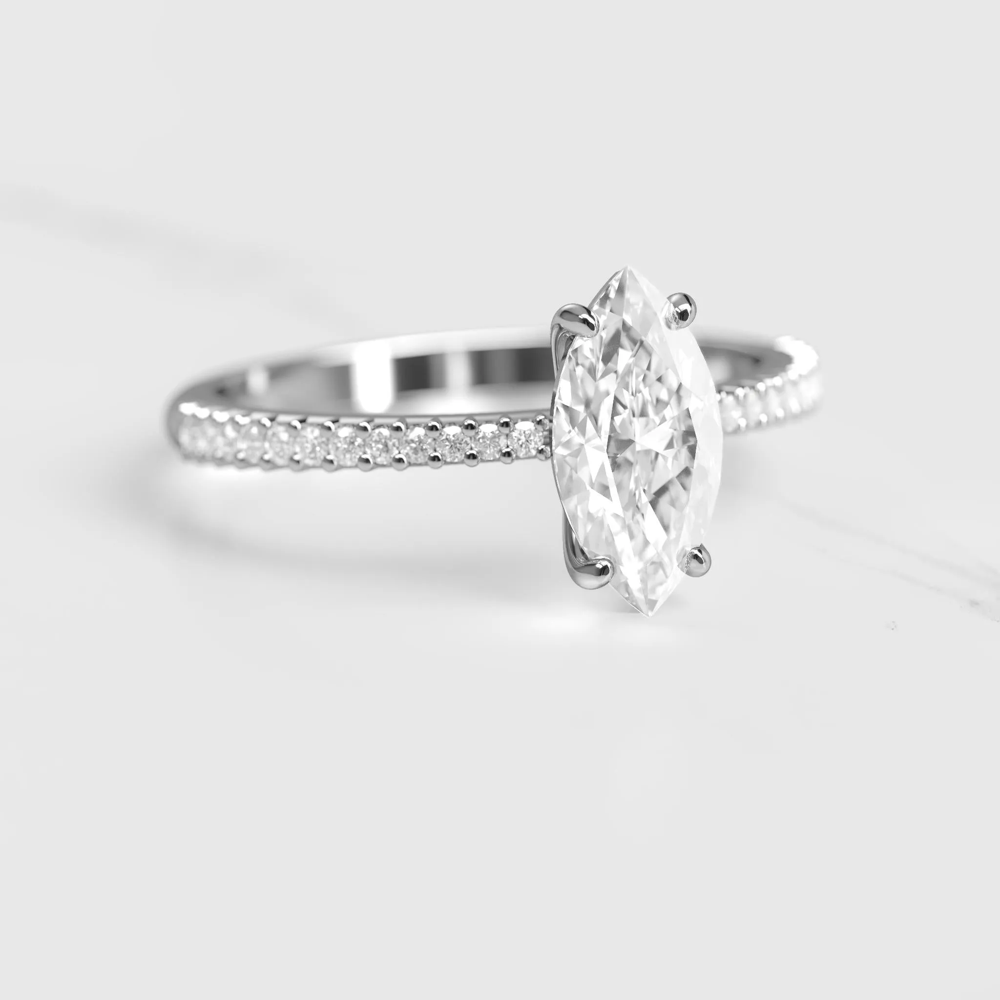 Marquise Half Pave Tapered Diamond Ring