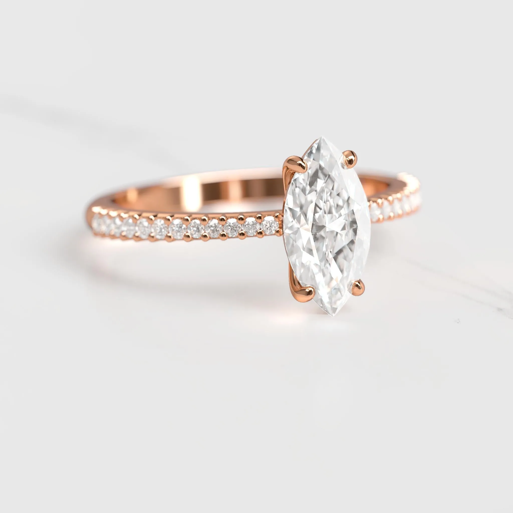 Marquise Half Pave Tapered Diamond Ring