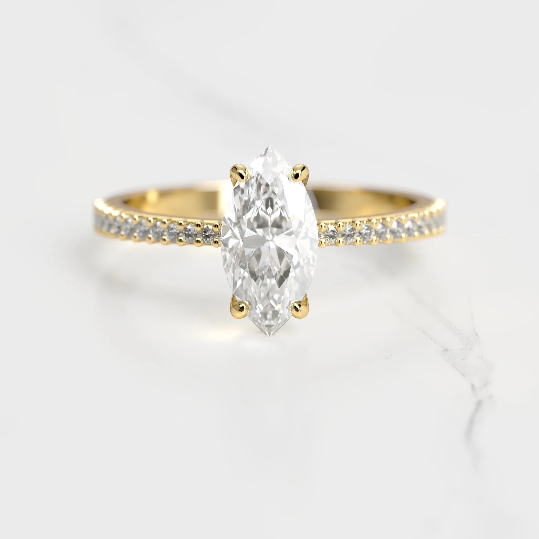 Marquise Half Pave Tapered Diamond Ring