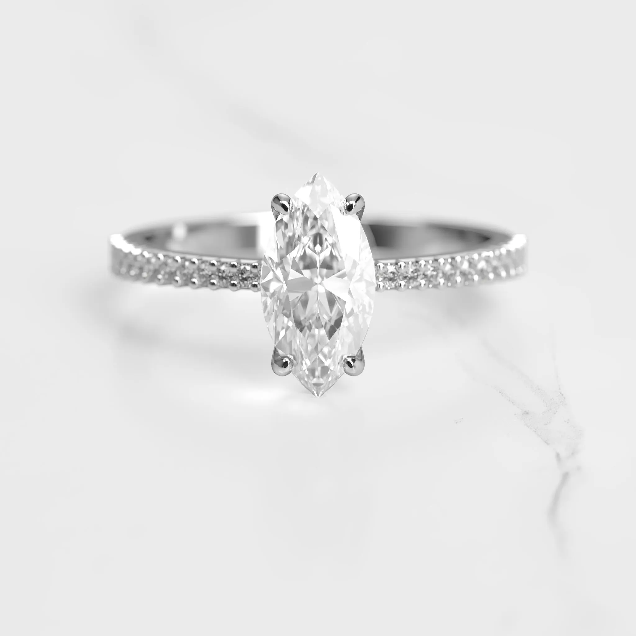 Marquise Half Pave Tapered Diamond Ring