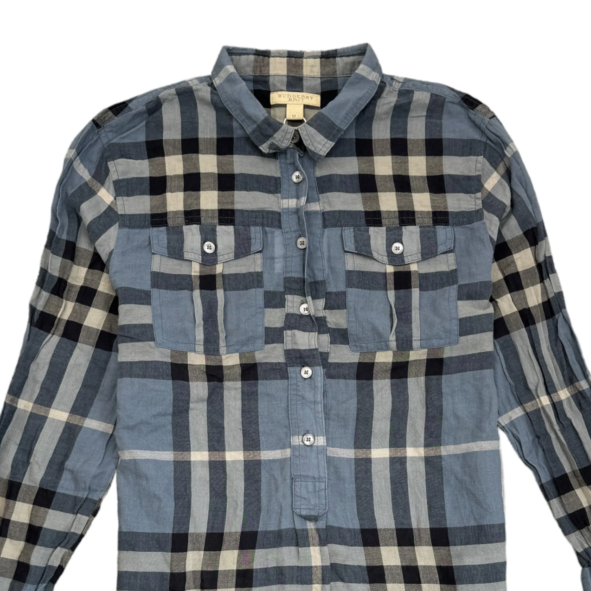 Men's Checkered Long Sleeve Shirt Blue Size M