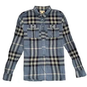 Men's Checkered Long Sleeve Shirt Blue Size M