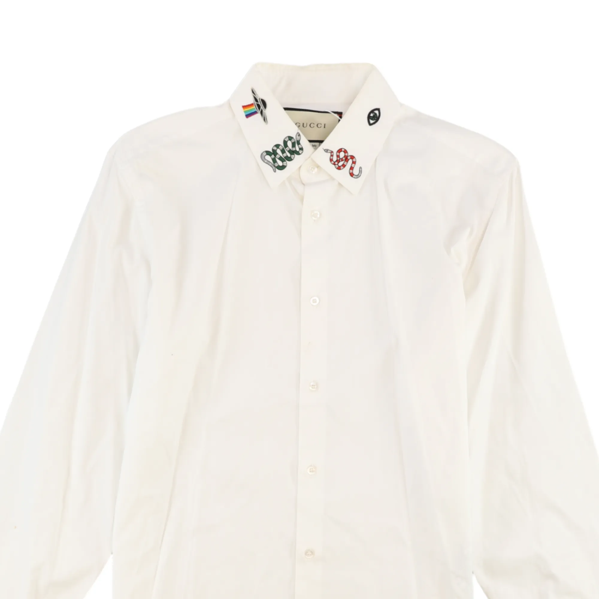 Men's Embroidered Collar Shirt White Size M