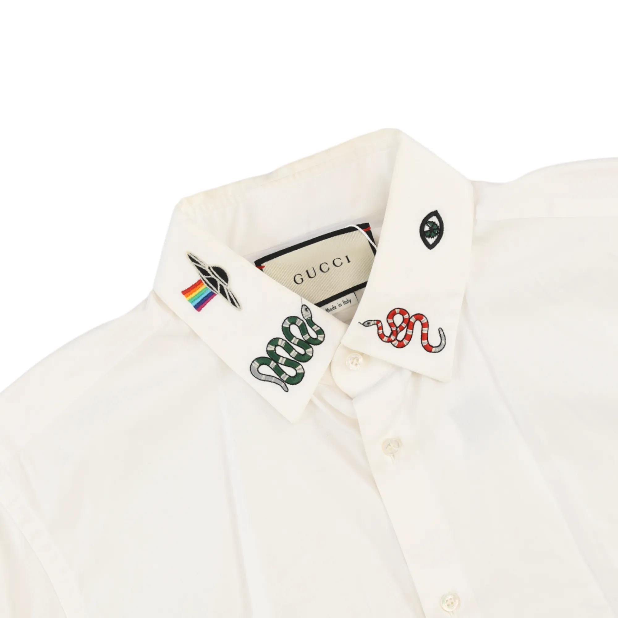 Men's Embroidered Collar Shirt White Size M