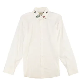 Men's Embroidered Collar Shirt White Size M