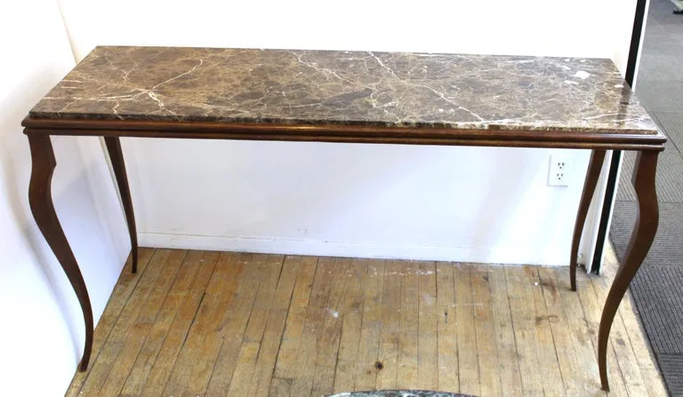 Modern Console Table with Cabriole Legs and Marble Top