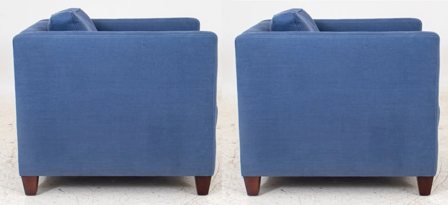 Modern Square Upholstered Arm Chairs, Pair