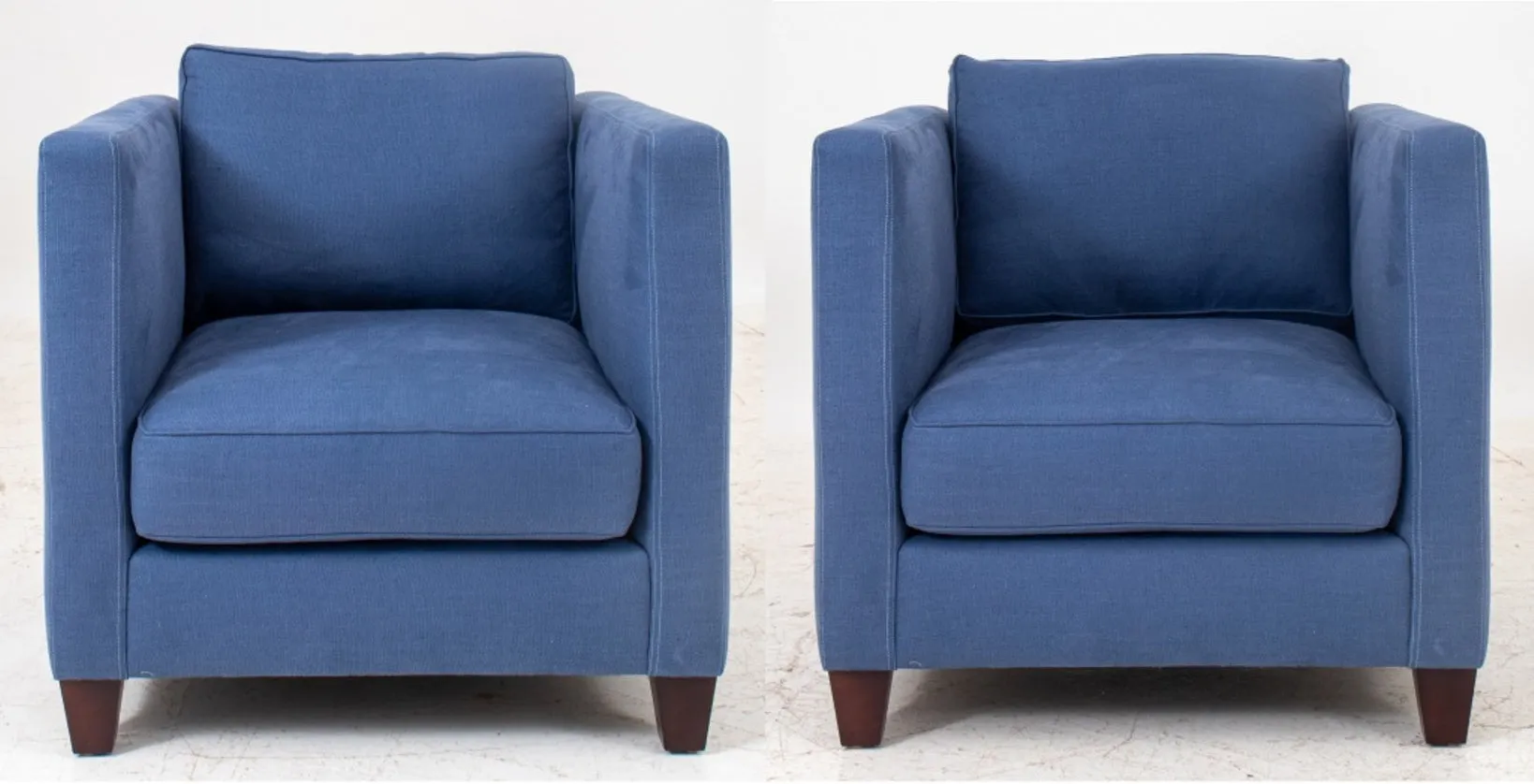 Modern Square Upholstered Arm Chairs, Pair