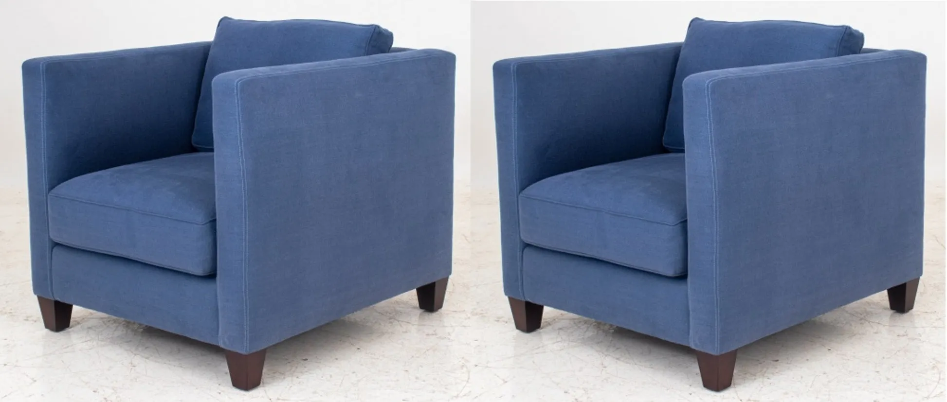 Modern Square Upholstered Arm Chairs, Pair