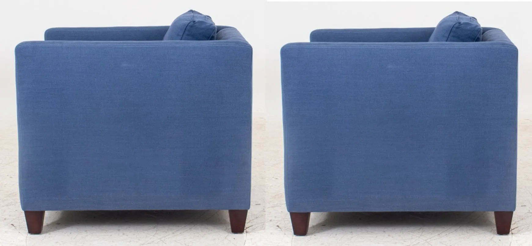 Modern Square Upholstered Arm Chairs, Pair