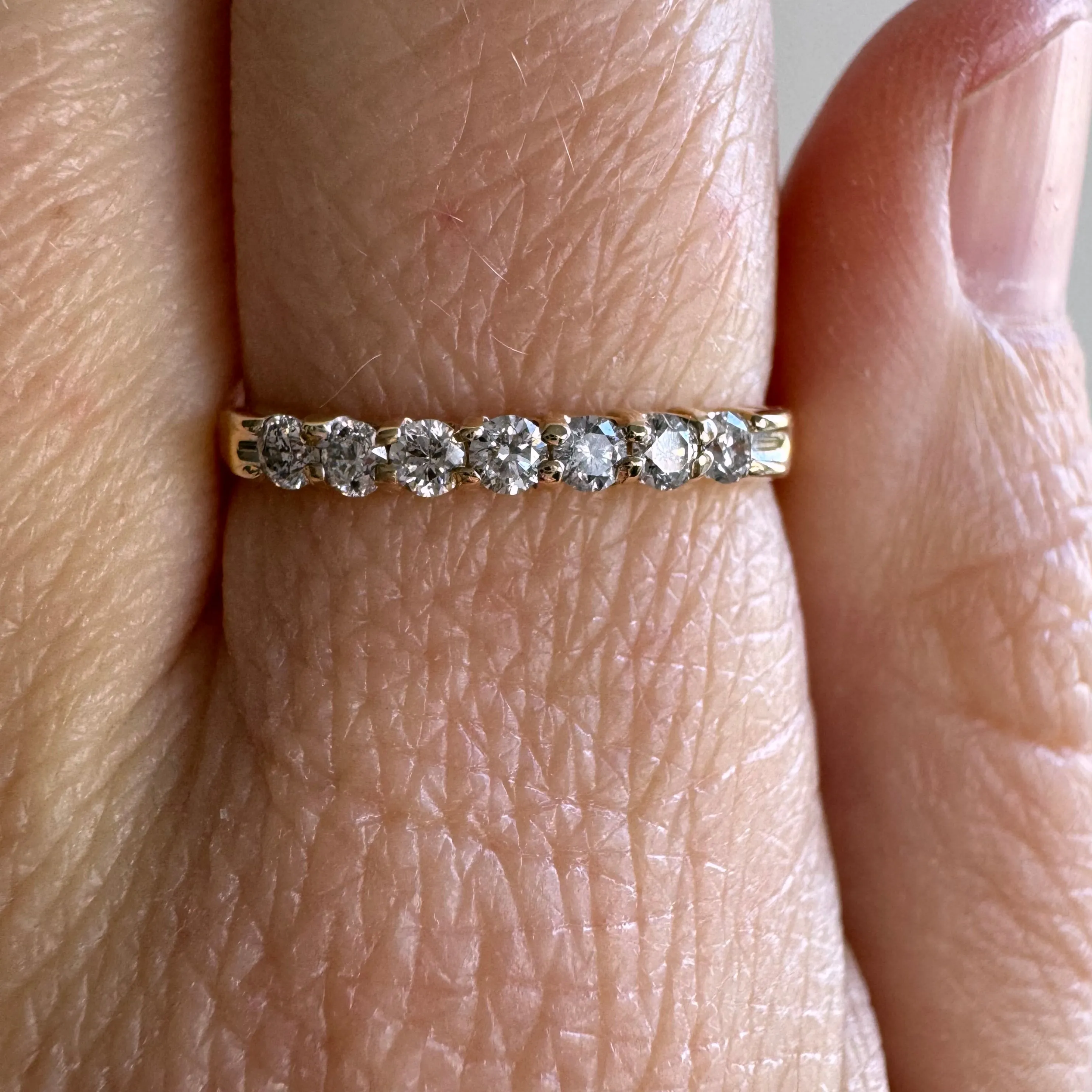 P R E - L O V E D // seven sparkles / 14k yellow gold diamond half eternity band / size 7.25 to 7.5