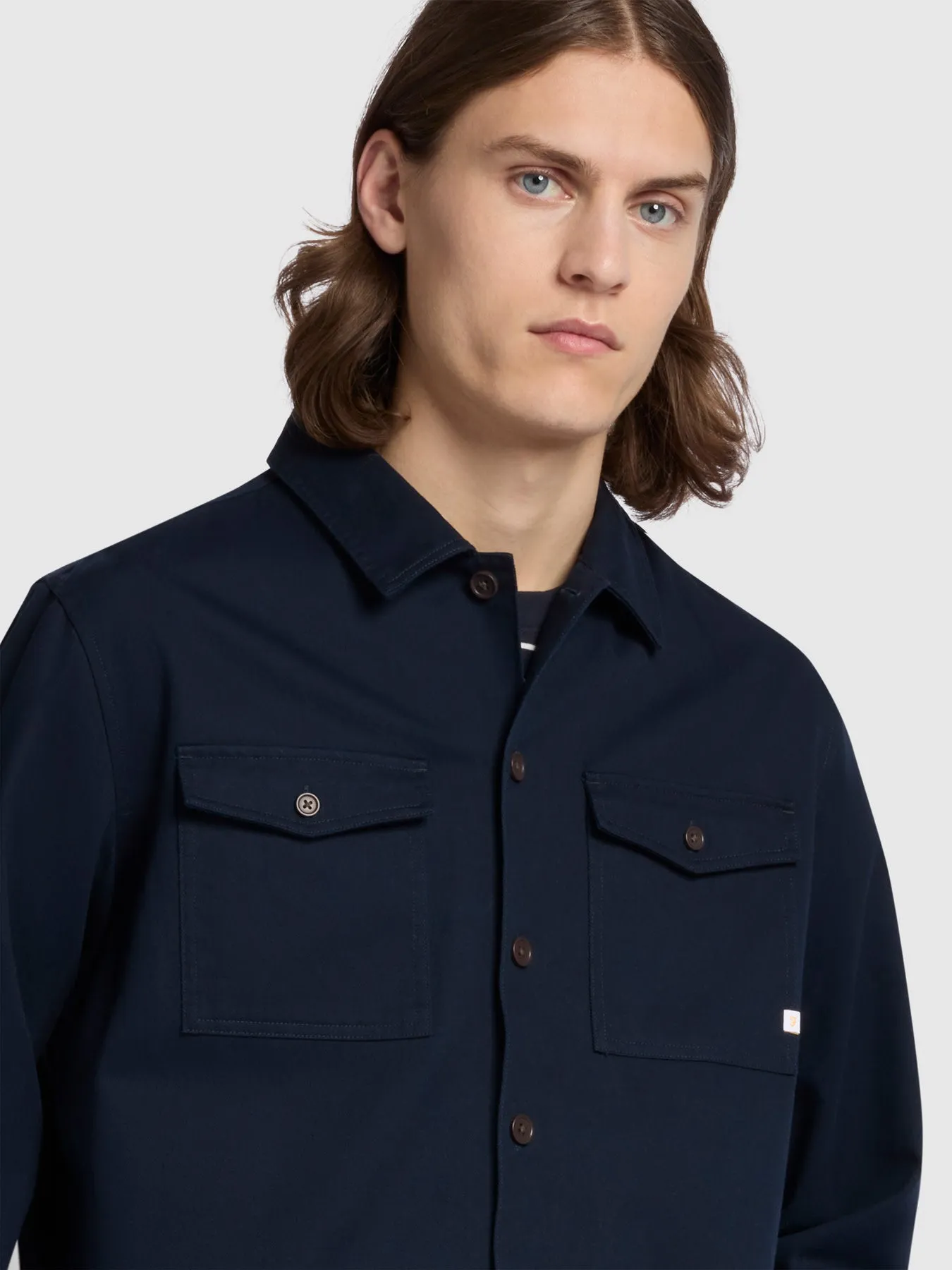 Peter Casual Fit Long Sleeve Overshirt In True Navy