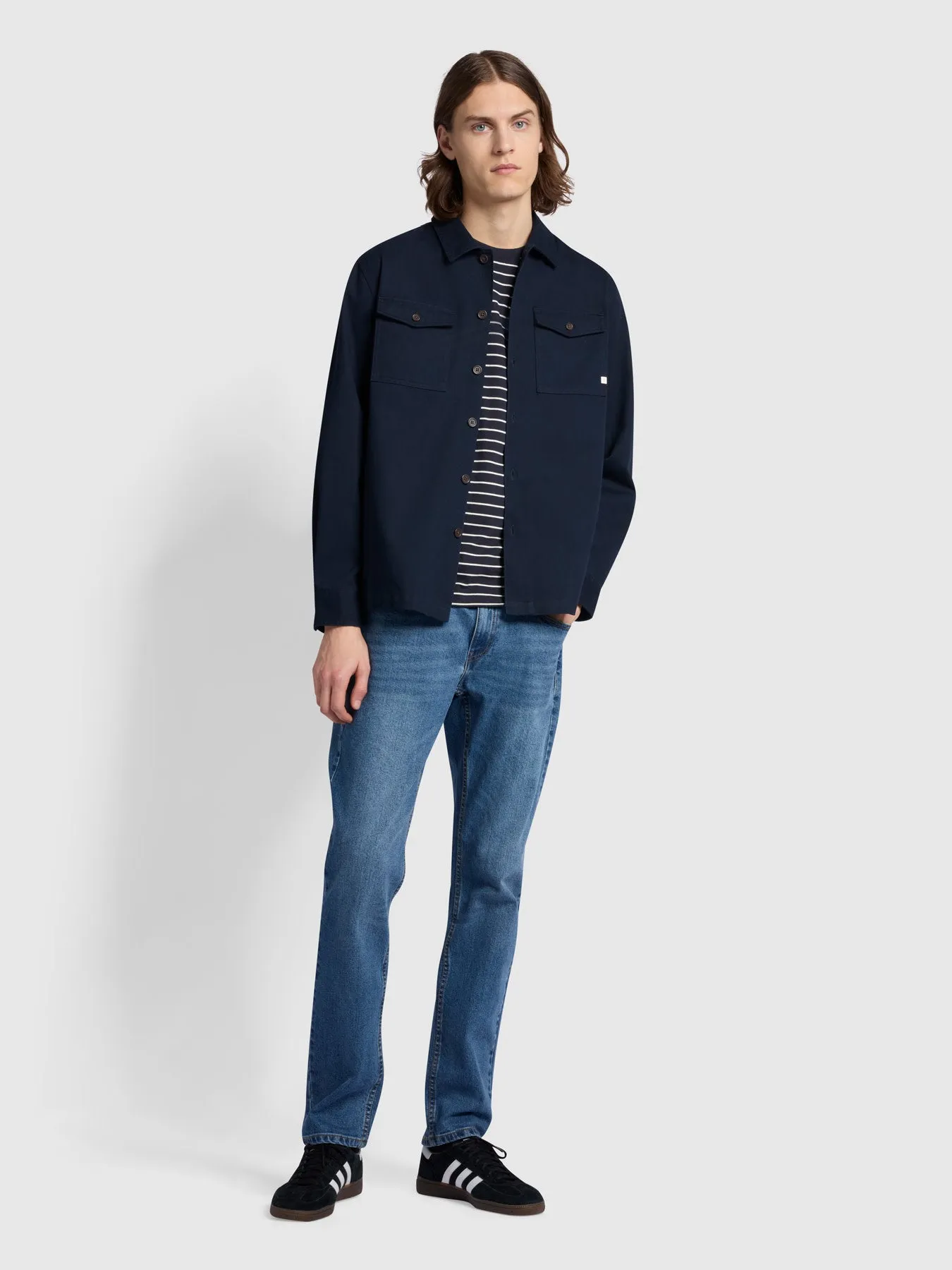 Peter Casual Fit Long Sleeve Overshirt In True Navy