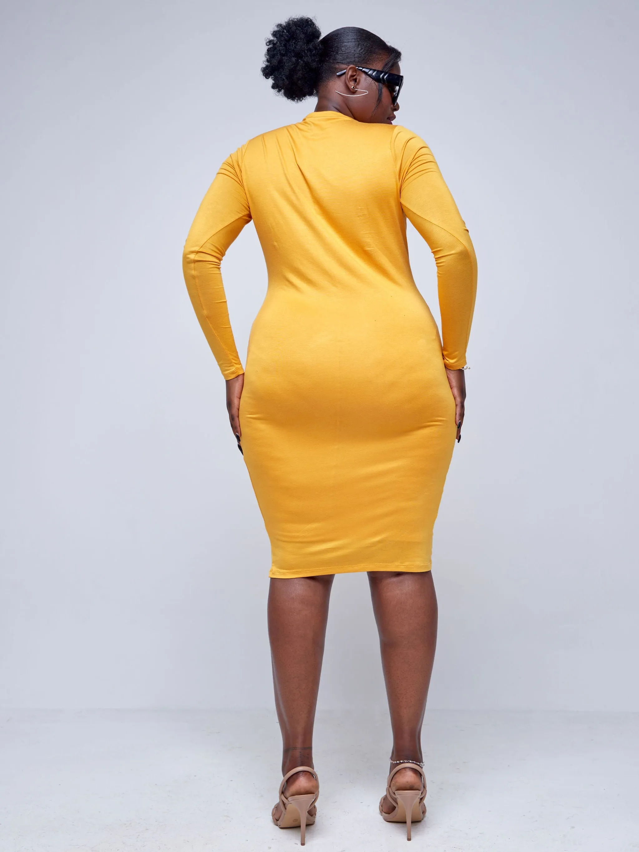 Popular 21 Long Sleeve Crew Neck Dress - Mustard