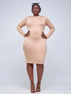 Popular 21 Long Sleeve Crew Neck Dress - Nude