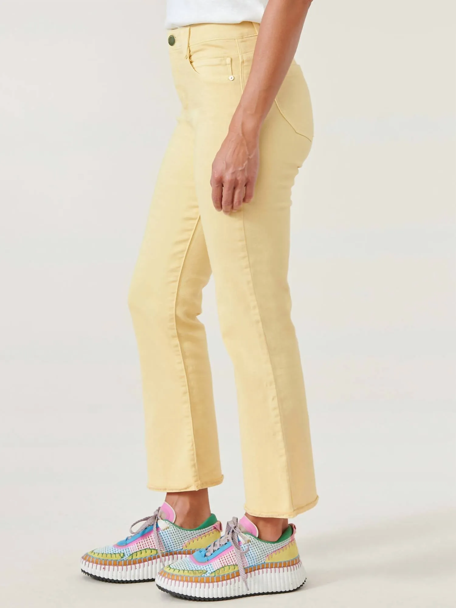 "Ab"Solution High Rise Colored Itty Bitty Flare Jean in Yellow