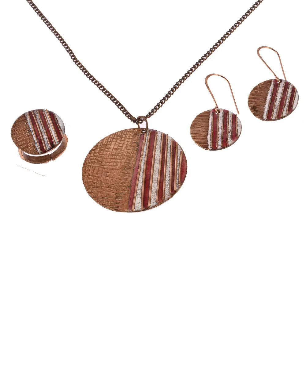 Red handcrafted copper enamel jewellery set