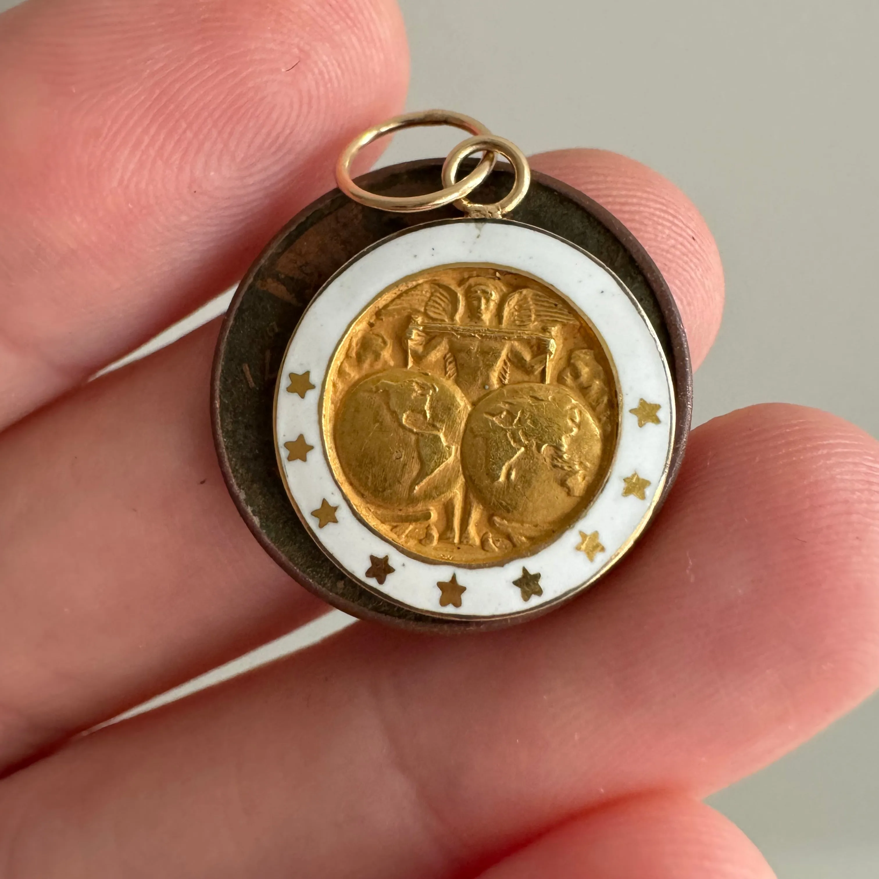 Vintage-Inspired 10K Gold and Enamel Figural Service Pin Converted into a Pendant