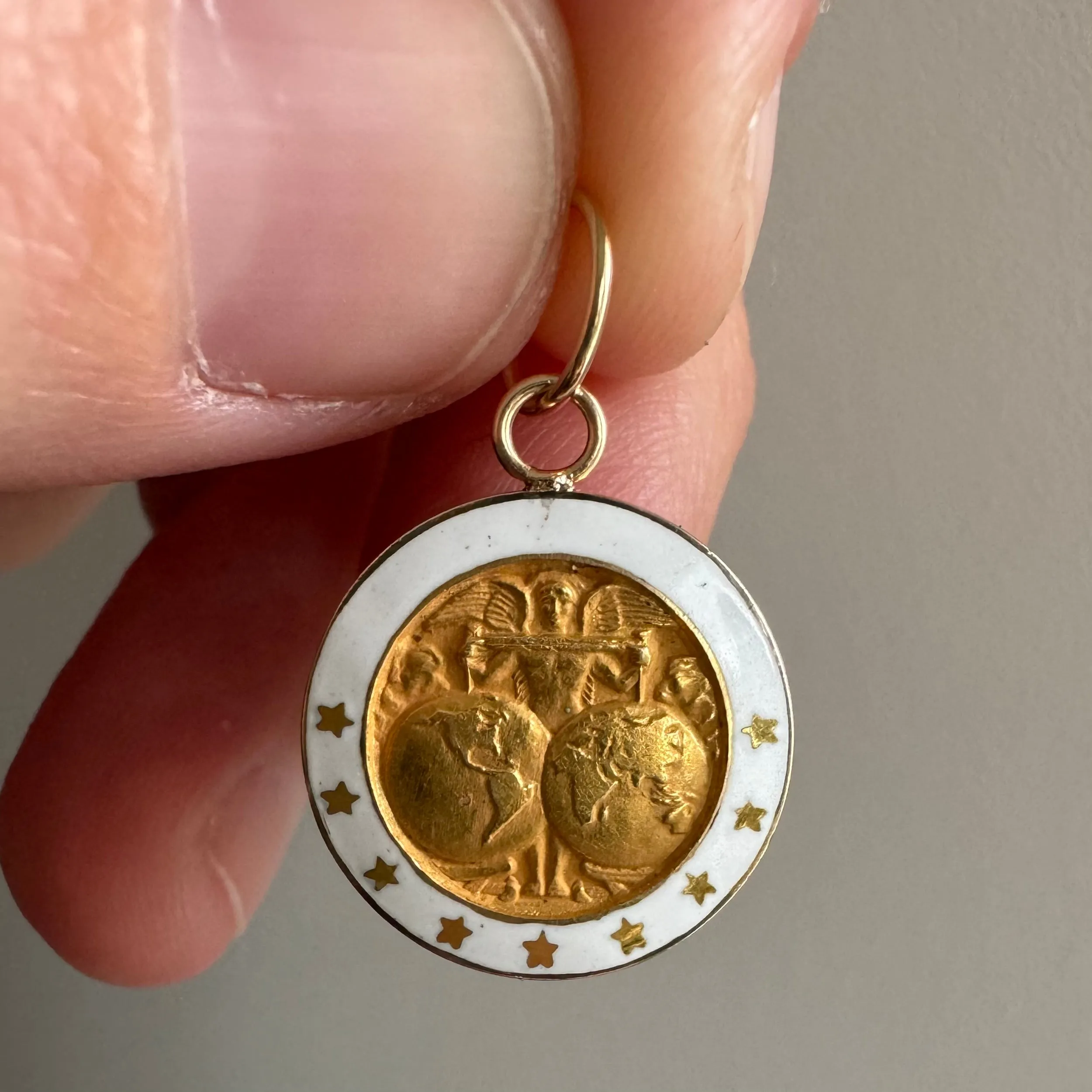 Vintage-Inspired 10K Gold and Enamel Figural Service Pin Converted into a Pendant