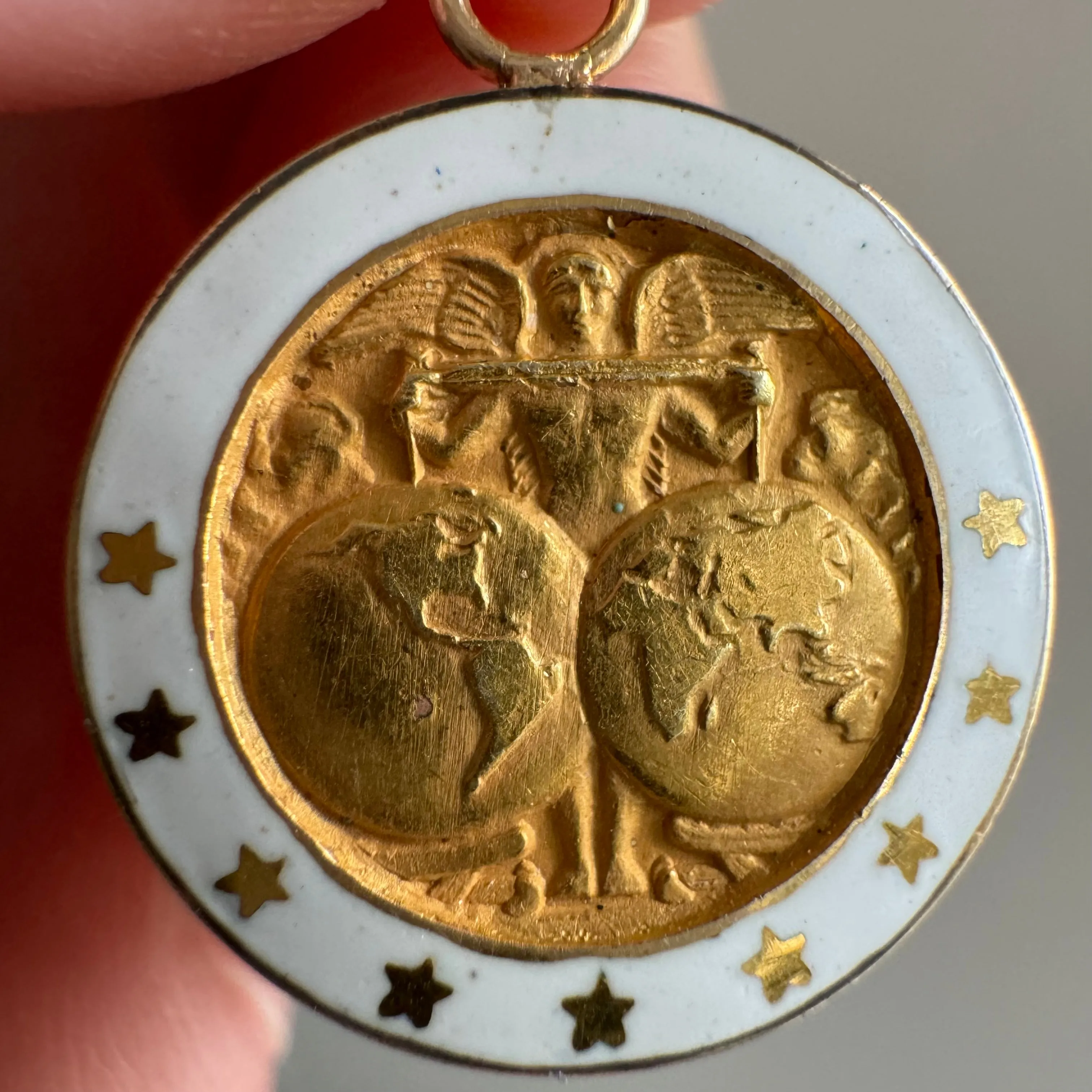 Vintage-Inspired 10K Gold and Enamel Figural Service Pin Converted into a Pendant