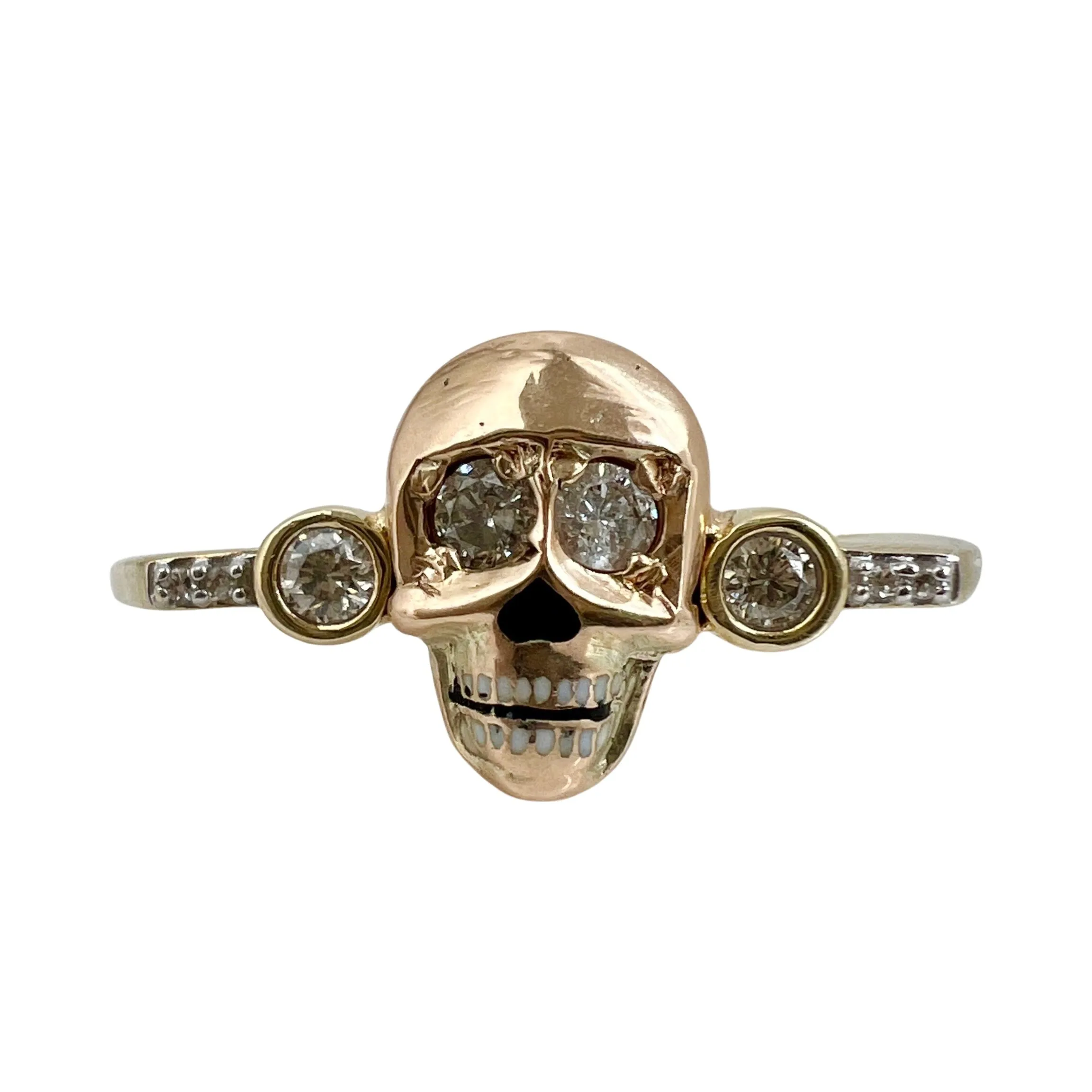 reimagined V I N T A G E // memento mori grin / solid 10k and diamond fraternal skull pin conversion ring / size 7.75