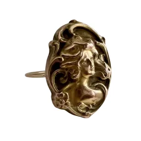 reimagined V I N T A G E // the girl and the tulip / 10k yellow gold art nouveau cufflink conversion ring / size 7